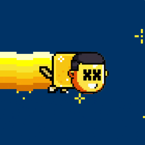 a pixel art illustration of a man with a x on his face