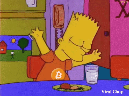 bart simpson is wearing a shirt that has a bitcoin logo on it
