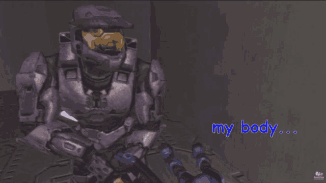 a video game character with the words " is trying to die " on the bottom