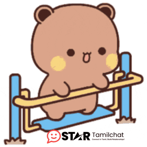 a cartoon of a teddy bear sitting on a bench with the words star tamilchat below it