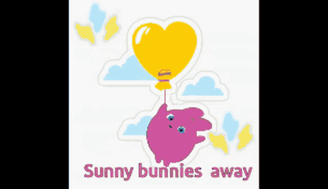 sunny bunnies are sitting on a rainbow with the words " sunny bunnies away "