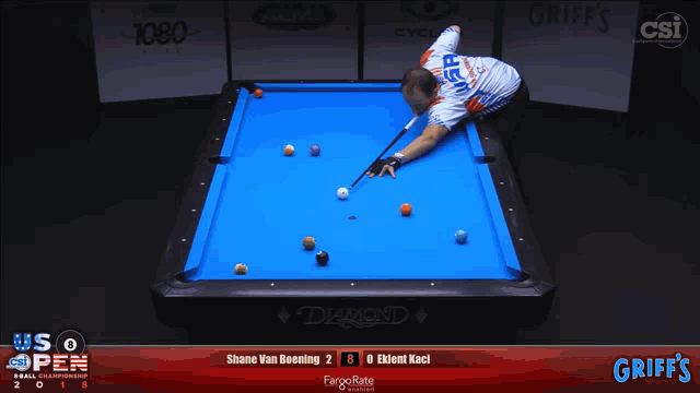 a pool table with a griff 's logo on the bottom