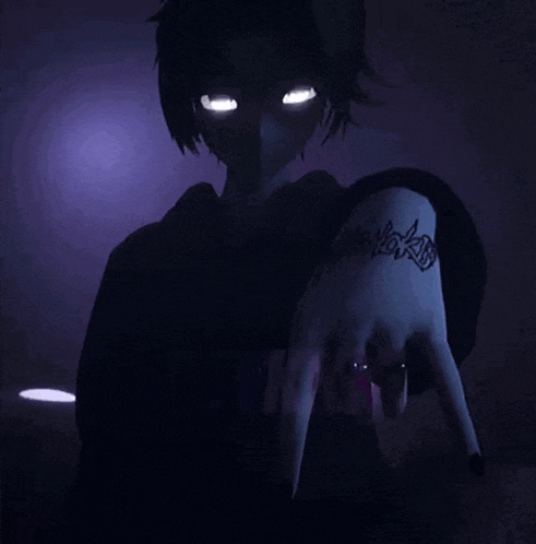 a person with glowing eyes and the word deykkk on the bottom
