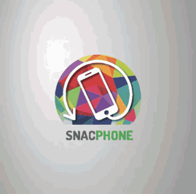 a colorful logo for snacphone with a cellphone in a circle