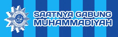 a blue and white striped banner with the words saatnya gabung muhammadiyah