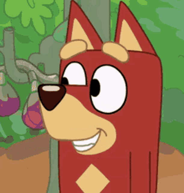 a close up of a cartoon dog with a diamond on his chest .