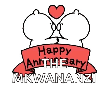 a happy anniversary sign with a red ribbon and the name mkwananzi