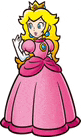 princess peach is wearing a pink dress and holding a crown .