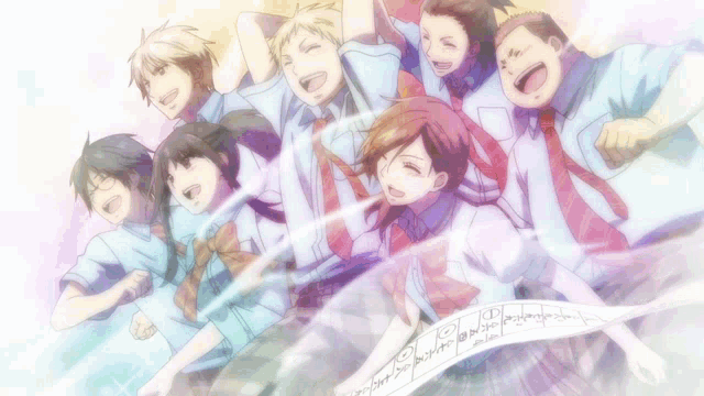 a group of people are standing together and one of them has a piece of paper that says ' i ' on it