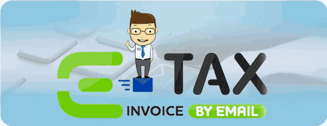 an e-tax invoice by email advertisement with a cartoon man