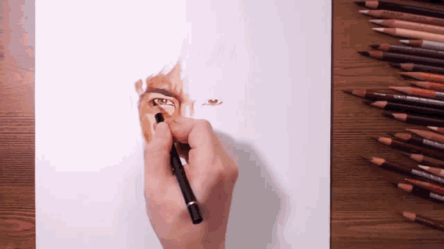 a person is drawing a person 's eye with a pencil that says faber castell