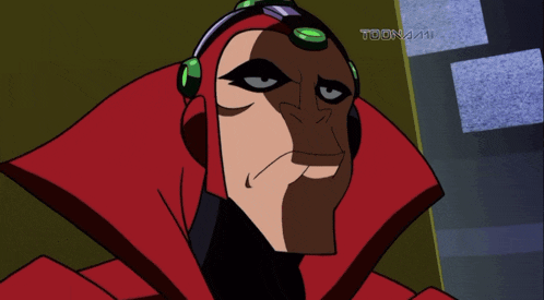 a cartoon of a man with a red cape and a toonami logo