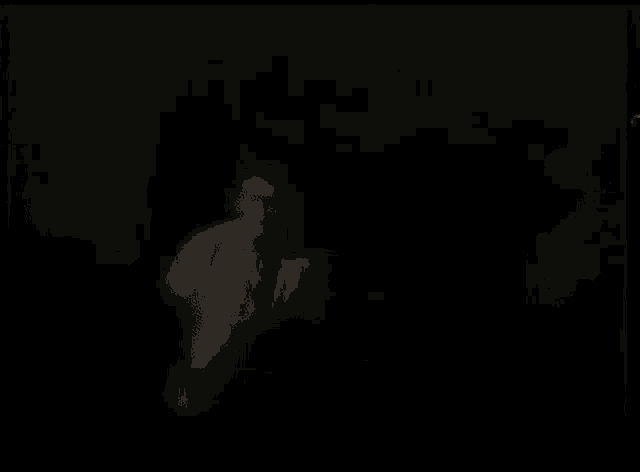 a man in a yellow shirt stands in the dark