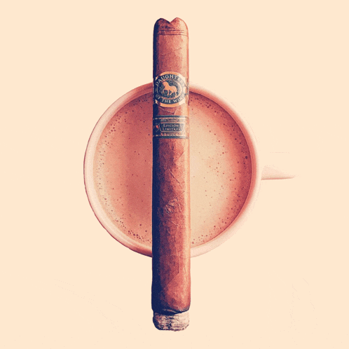 a cigar is sitting on top of a cup of coffee with a label that says ramonito