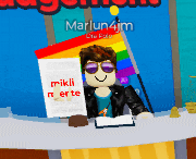 a cartoon character with a rainbow flag and a sign that says mikli n erte