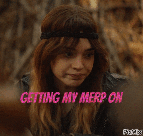 a picture of a girl with the words getting my merp on in pink