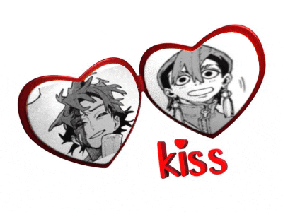 two hearts with a picture of a man and the word kiss