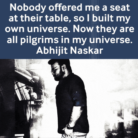 a black and white photo of a man with a quote behind him