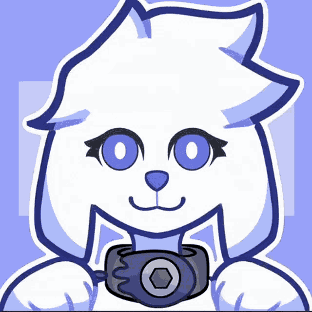 a cartoon drawing of a white cat with blue eyes holding a camera