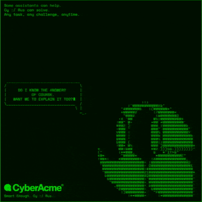 a computer screen that says cyberacme on the bottom right