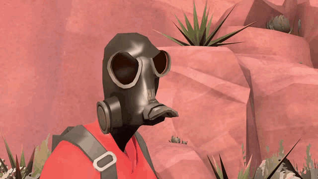 a cartoon character wearing a gas mask has the number 0 on his back