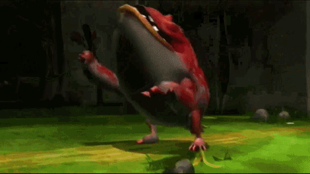 a cartoon frog is standing on its hind legs