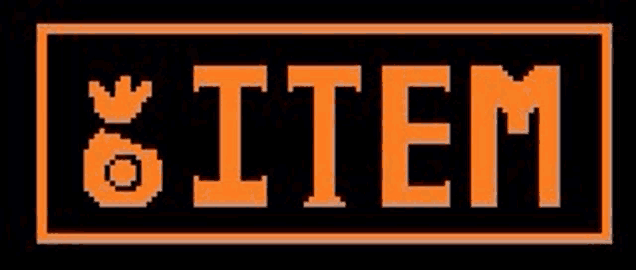 a black and orange sign that says " item "
