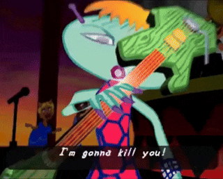 a cartoon character playing a guitar with the words i 'm gonna kill you