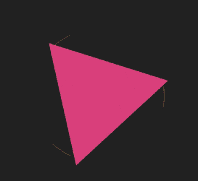 a pink triangle on a black background with a yellow circle around it