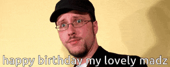 a man wearing glasses and a hat with the words happy birthday my lovely madz