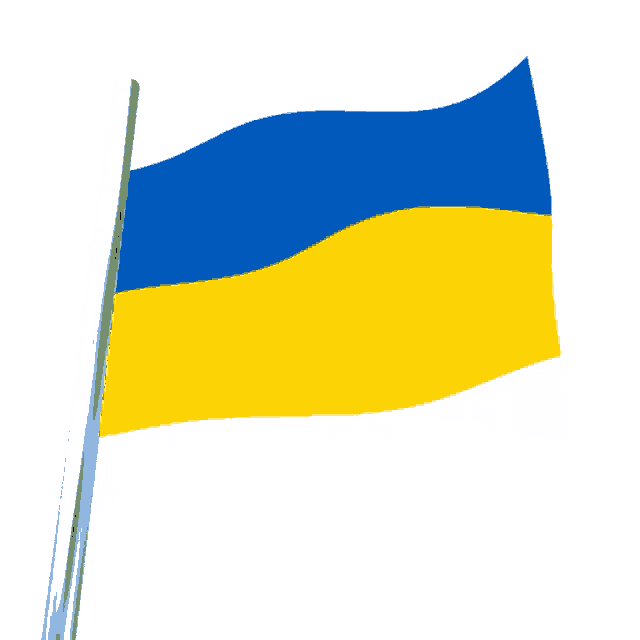 a blue and yellow flag is waving in the wind on a white background