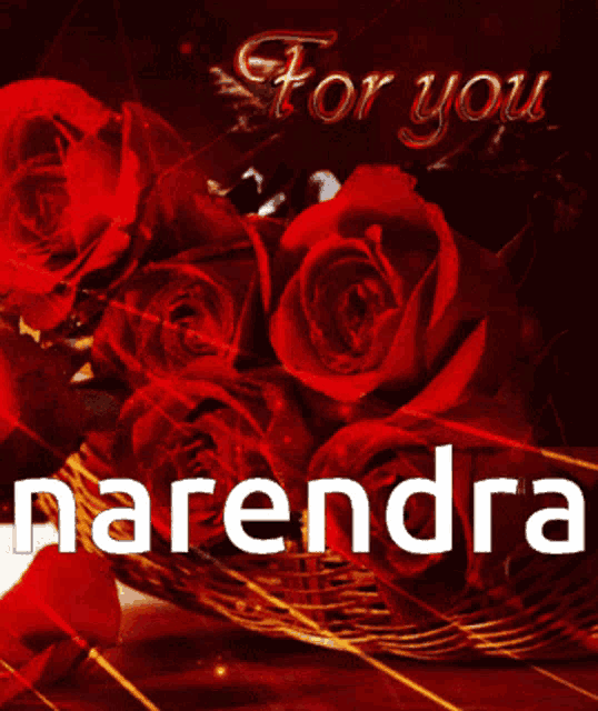 a greeting card with red roses and the name narendra on it