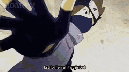 a cartoon character with a mask on says estilo terra toujinbo .