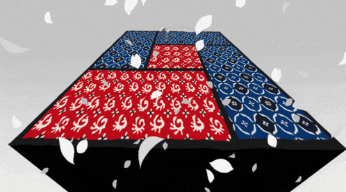 a 3d rendering of a pyramid with a red white and blue pattern