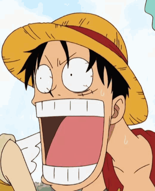 luffy from one piece making a surprised face with his mouth wide open