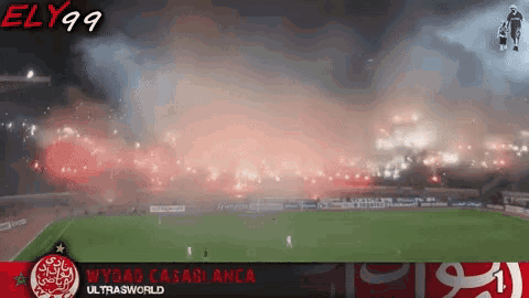 a soccer field with a banner that says wydad casablanca ultrasworld