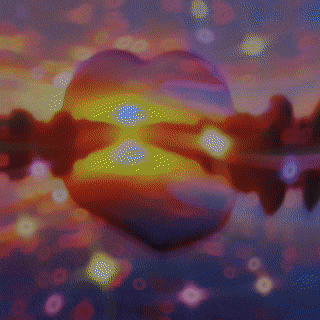 a heart with a light coming out of it is floating in the water