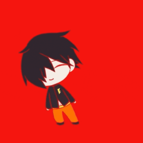a cartoon drawing of a boy with black hair and a yellow letter f on his jacket