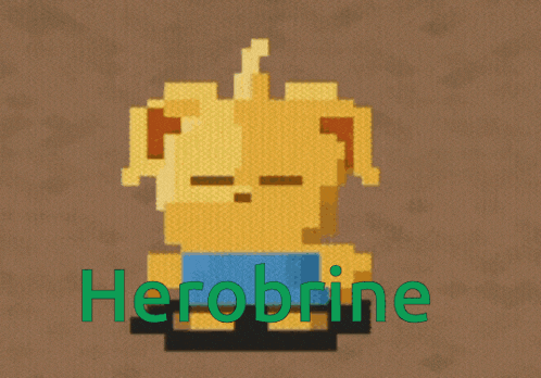 a pixel art drawing of a robot with the name herobrine on the bottom