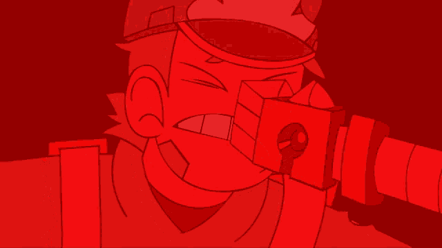 a red cartoon character is making a funny face with his mouth open