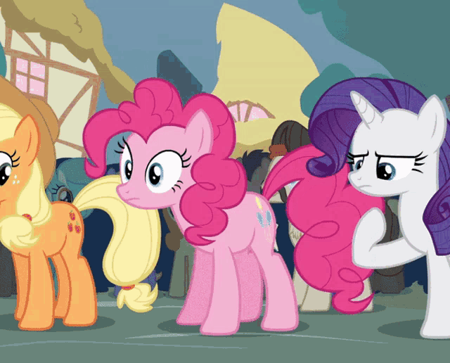 a group of ponies including pinkie pie and rarity are standing next to each other