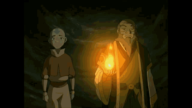 a man with a beard is holding a torch in his hand
