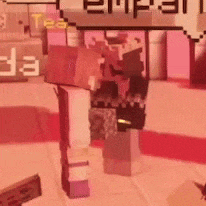 a minecraft character is standing in front of a sign that says ' e ' on it