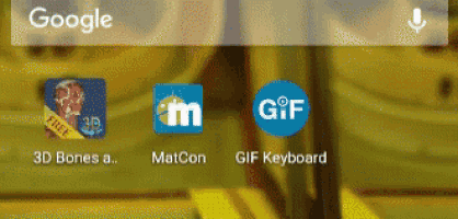 a screen shot of a google app with 3d bones matcon and gif keyboard icons