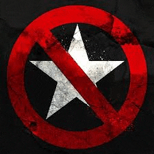 a white star in a red circle with a cross through it .