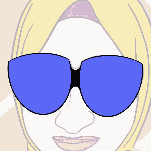 a cartoon drawing of a woman wearing a pair of blue sunglasses