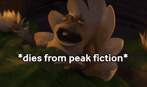 a frog with a crown on its head is laying on a flower with the words dies from peak fiction below it