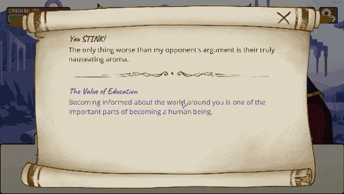 a scroll that says ' you stink ' at the top of it
