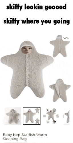 a picture of a starfish sleeping bag with the words skiffy lookin goood skiffy where you going