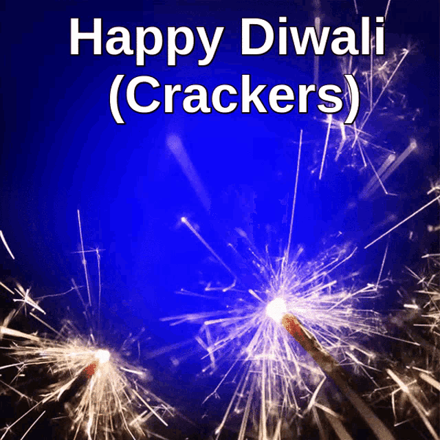 a blue background with the words happy diwali crackers on it